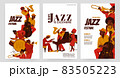 Jazz posters. Music concert flyer. Festival orchestra performers. Retro band with singers and musicians. Advertising banners design. Vector contemporary musical performance placards set 83505223