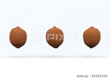 Three kiwi models on a white isolated background. 3D graphics, isometric realistic models of kiwi fruit. Whole ripe kiwis in the peel, healthy food, 3D graphics 83505326