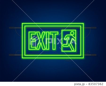 Emergency exit sign. Protection symbol. Fire icon. Neon style. Vector illustration 83507362