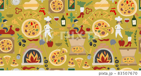 Pizzeria Seamless Pattern Background. Pizza Make and Delivery design elements 83507670