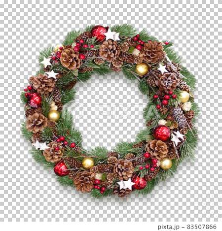 クリスマスリース イラスト リアル 影ありのイラスト素材