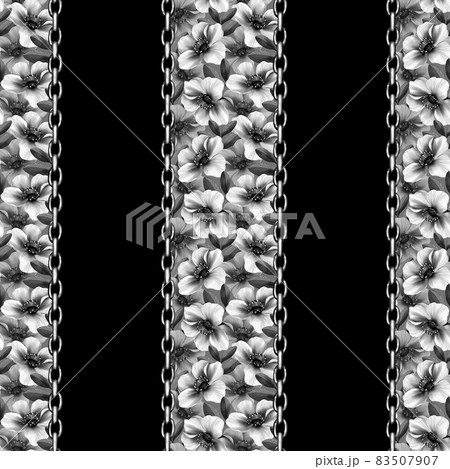 Decorative background with chain and floral pattern. Black and white design 83507907