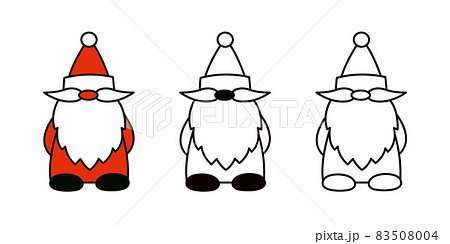 Santa Claus in traditional red costume and red hat with white beard and mustache. Cartoon isolated vector illustrations. Christmas characters. Line and color icons. Icon set 83508004
