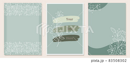 手描きの植物と抽象的エレメントを使った背景素材、テンプレート 83508302