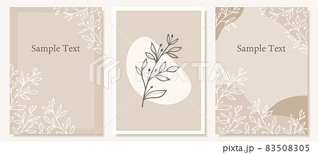 手描きの植物と抽象的エレメントを使った背景素材、テンプレート 83508305