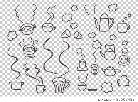 いろんな手描きの湯気や飲み物のイラストセット 83508482