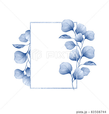 Blue restangle frame with leaves. Invitation, wedding or greeting cards Blue restangle frame with leaves. Invitation, wedding or greeting cards 83508744