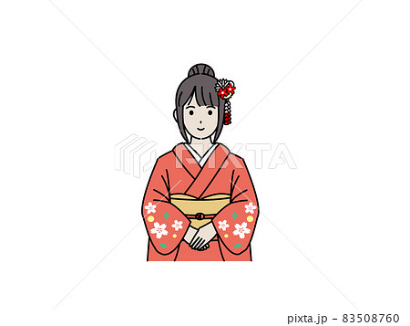 着物を着た若い女性 振袖 笑顔 上半身 イラスト素材 着物を着た若い女性 振袖 笑顔 上半身 イラスト素材 83508760