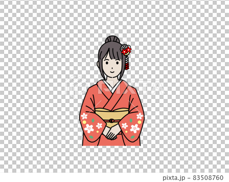 着物を着た若い女性 振袖 笑顔 上半身 イラスト素材 着物を着た若い女性 振袖 笑顔 上半身 イラスト素材 83508760