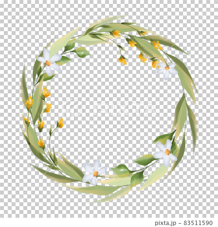 Green floral wreath of grass, leaves and flowers 83511590
