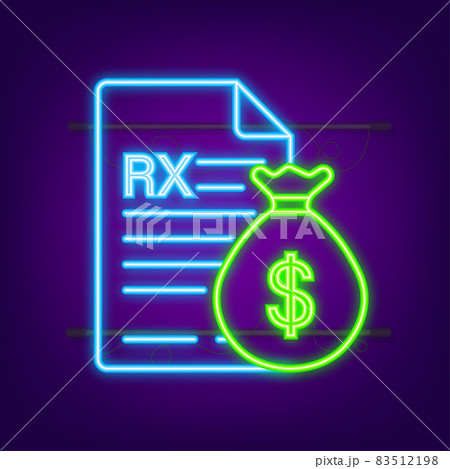 neon icon Blank Rx prescription form. Vector stock illustration 83512198
