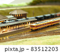 田舎の駅に止まるキヤ28のNゲージの鉄道模型 83512203