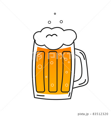 Beer mug symbol for holidays or party in hand drawn style isolated on white background, glass with foam and liquid 83512320