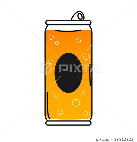Beer can icon in hand drawn style in black and yellow colours with bubbles isolated on white background 83512322