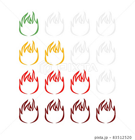 Spicy hot indicator on the rise isolated on white background. Sticker fire for menu restaurant in flat style. 83512520