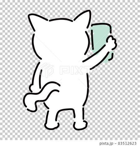 スマホを持っている可愛い白猫　後ろ姿　全身 83512623