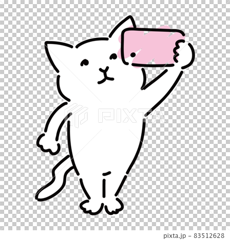 A cute white cat operating with a smartphone - Stock Illustration ...