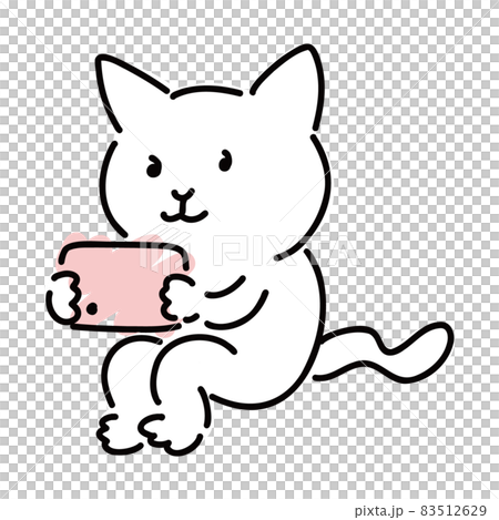 A cute white cat operating with a smartphone A cute white cat operating with a smartphone 83512629