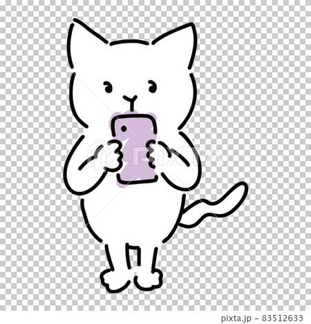 スマホを持って操作している可愛い白猫　全身 83512633