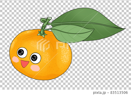ピンクほっぺの可愛い葉付き蜜柑のイラストのイラスト素材