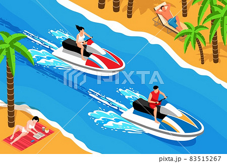 Watersport Isometric Horizontal Illustration Watersport Isometric Horizontal Illustration 83515267