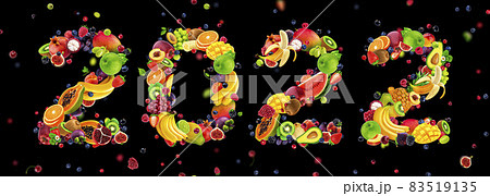Happy New Year 2022 number made of fruits and berries Happy New Year 2022 number made of fruits and berries 83519135