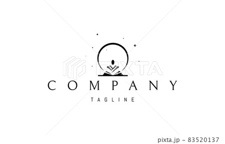 Vector logo in which an abstract image of a monk meditating on the background of the moon and stars. 83520137