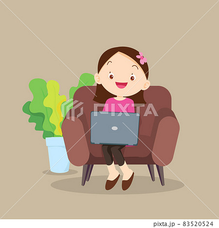 girl using laptop on sofa 83520524