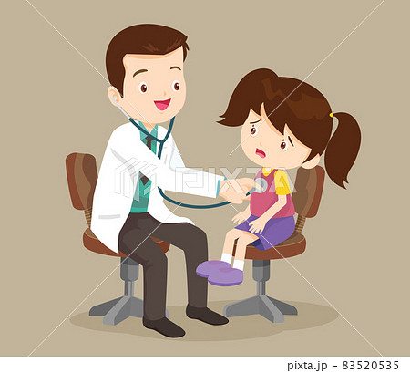 Doctor listening to chest of patient girl with stethoscope 83520535