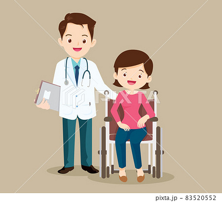 Smart doctor and female patient recovered from illness in wheelchair Smart doctor and female patient recovered from illness in wheelchair 83520552