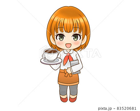 カフェ店員の女の子 ちびキャラのイラスト素材 5681