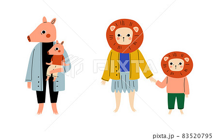Animal Parent Humanized Character Standing with Their Kid Vector Set Animal Parent Humanized Character Standing with Their Kid Vector Set 83520795