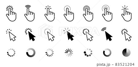 Pointer click icons. Arrows and hands cursors tools. Vector website search symbols Pointer click icons. Arrows and hands cursors tools. Vector website search symbols 83521204