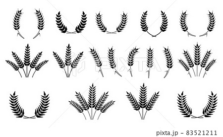 Wheat wreaths logos. Wheat ear icons. Vector agriculture ears symbols. 83521211