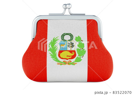 Coin purse with Peruvian flag. Budget, investment or financial, banking concept in Peru. 3D rendering 83522070
