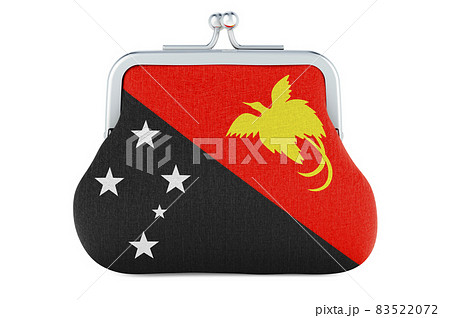 Coin purse with Papuan New Guinean flag. Budget, investment or financial, banking concept in Papua New Guinea. 3D rendering 83522072