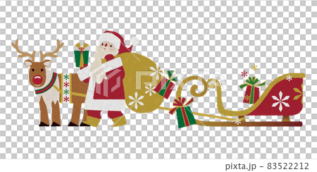聖誕 _ 雪橇拉紅鼻子馴鹿，送禮物聖誕老人 _ 水彩畫 83522212