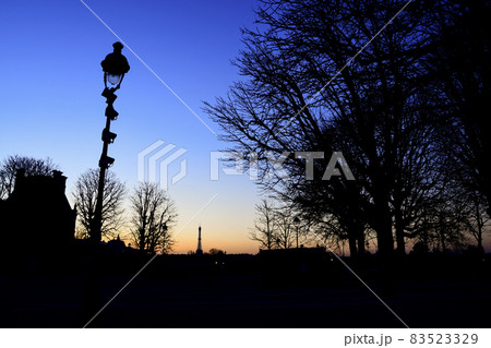 パリの夕暮れ、街灯のシルエット、2020年1月21日撮影 83523329