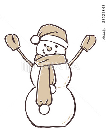 サンタクロースの帽子にマフラーとミトンのクリスマススノーマン　筆描き・2色塗り 83525343