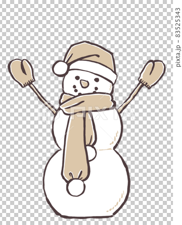 サンタクロースの帽子にマフラーとミトンのクリスマススノーマン　筆描き・2色塗り 83525343