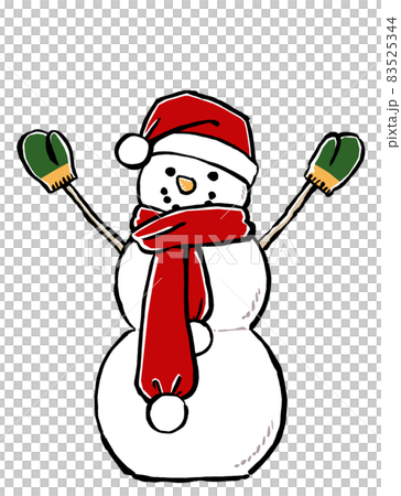 サンタクロースの帽子にマフラーとミトンのクリスマススノーマン 筆描き・マット塗り サンタクロースの帽子にマフラーとミトンのクリスマススノーマン 筆描き・マット塗り 83525344