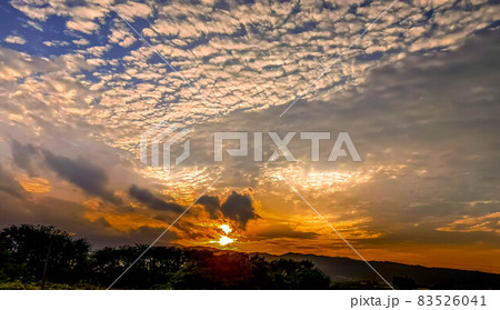 夕日に染まる秋の空と秋の雲 83526041
