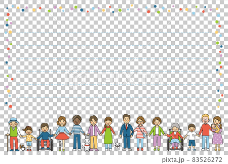 Postcard templates with illustrations of prostheses, wheelchairs, visually impaired, hearing impaired, people of various races and ages 83526272
