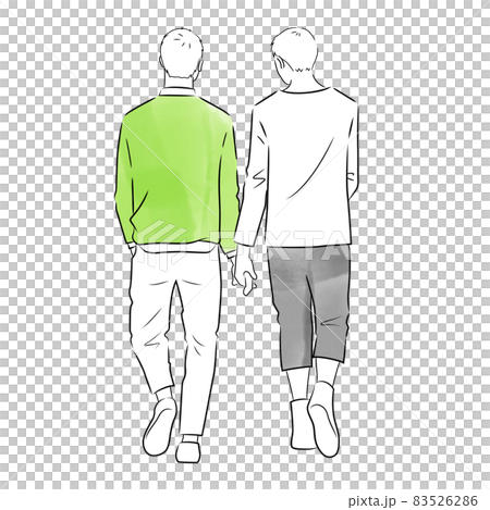 散歩中の同性カップルの後ろ姿のイラスト 白背景 ベクター 切り抜き のイラスト素材