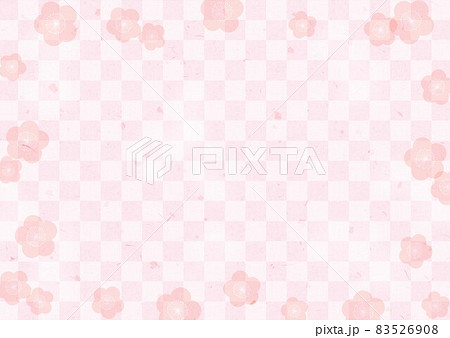 ピンク格子和柄と梅 83526908