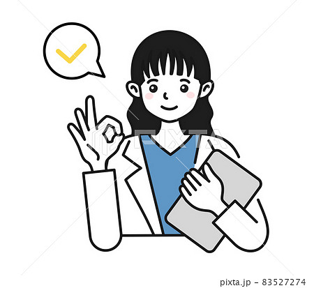 Okサインをする白衣を着た女性の看護師 医師のイラスト素材のイラスト素材