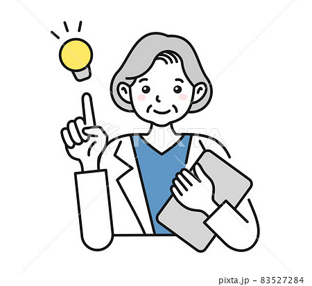 提案をする白衣を着た年配女性の看護師/医師のイラスト素材 提案をする白衣を着た年配女性の看護師/医師のイラスト素材 83527284