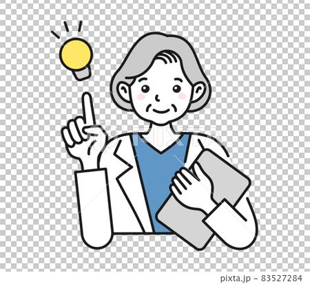 提案をする白衣を着た年配女性の看護師/医師のイラスト素材 提案をする白衣を着た年配女性の看護師/医師のイラスト素材 83527284