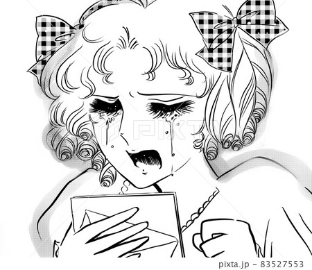 70年代少女漫画別れの手紙を読んで大泣きするキラキラ縦ロールのお嬢様 83527553
