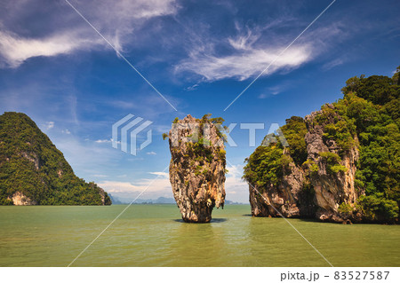 Tropical islands view at James bond island (Khao Tapu) with ocean blue sea water, Phang Nga Thailand nature landscape Tropical islands view at James bond island (Khao Tapu) with ocean blue sea water, Phang Nga Thailand nature landscape 83527587